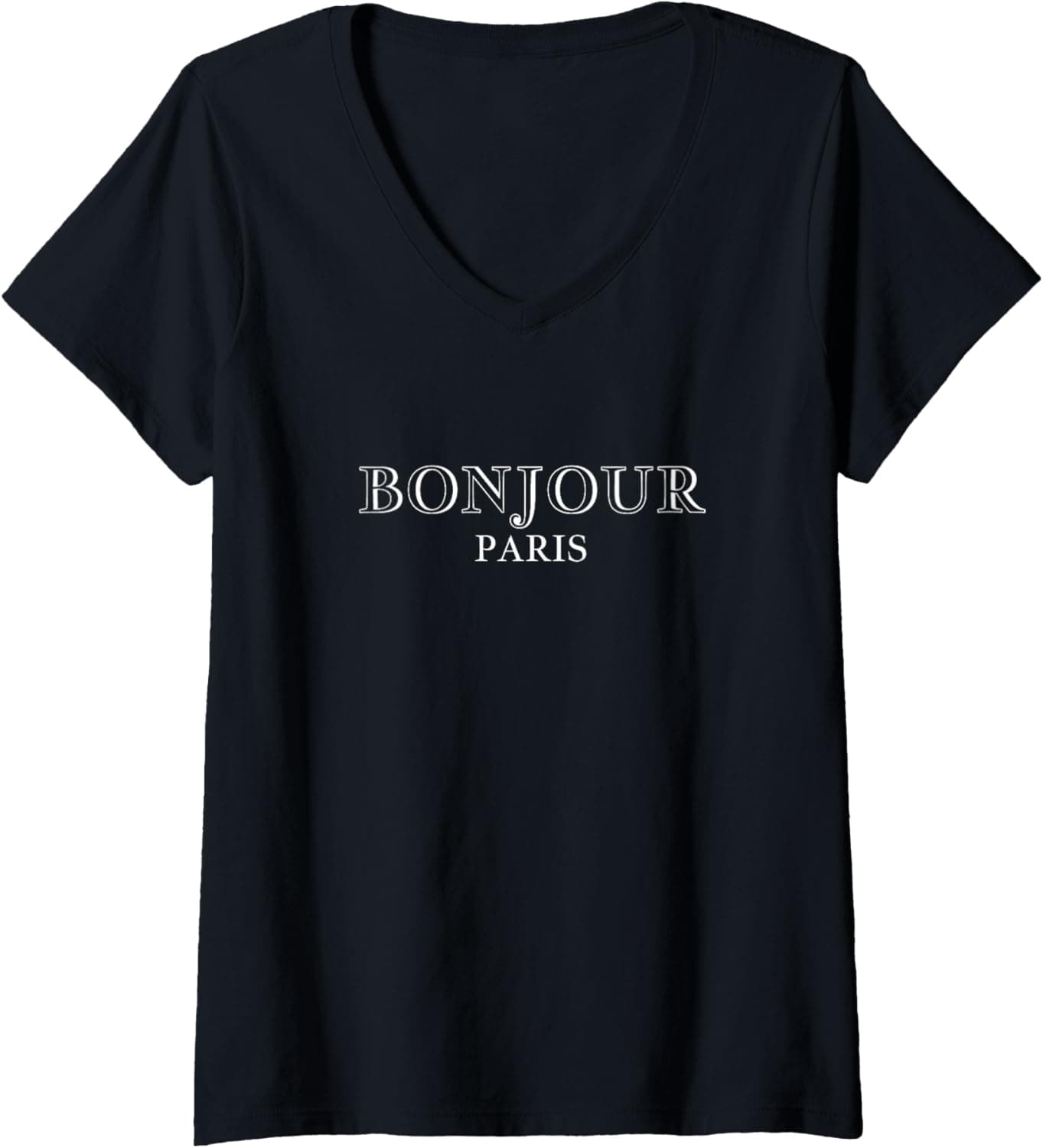 Womens Bonjour Paris V-Neck T-Shirt Small